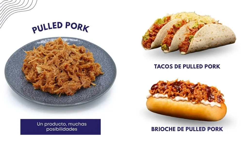 Pulled pork desmechado y dos propuestas de presentación: tacos y brioche relleno